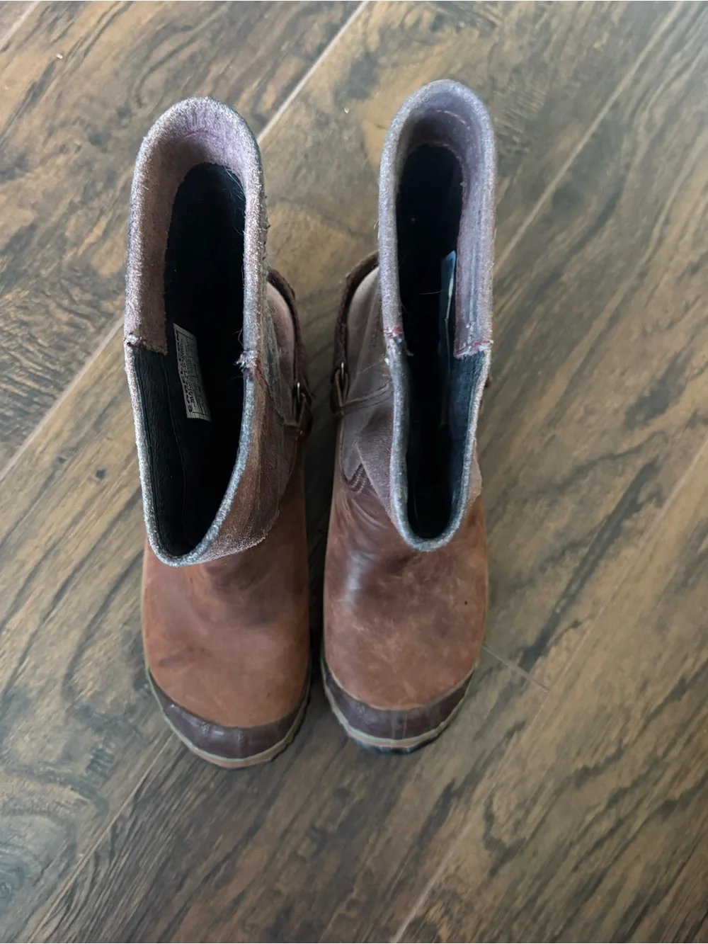 SOREL Slimshortie Madder Blanket Brown Leather Nubuck Boots Size 6